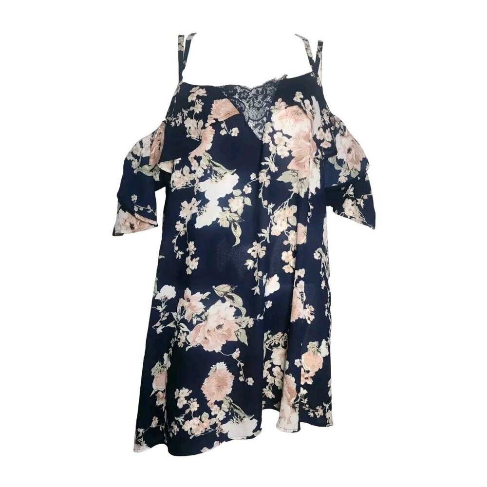 Torrid Top Womens Plus Size‎ 3 Blue White Pink Floral Lightweight Cold Shoulder